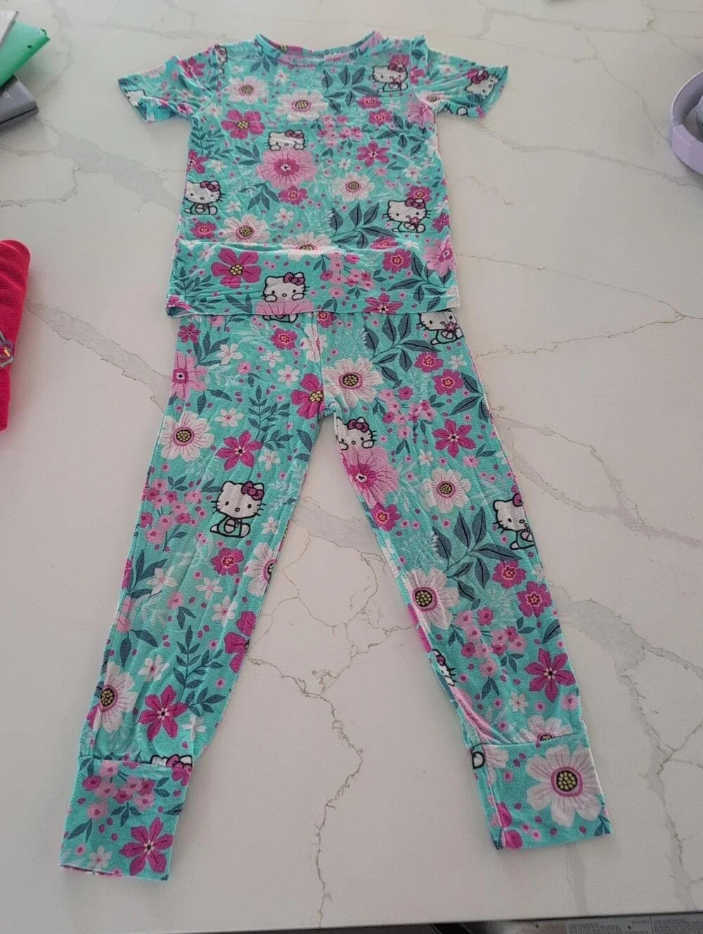Hello Kitty Aqua and Pink Floral Kids Pajama Set
